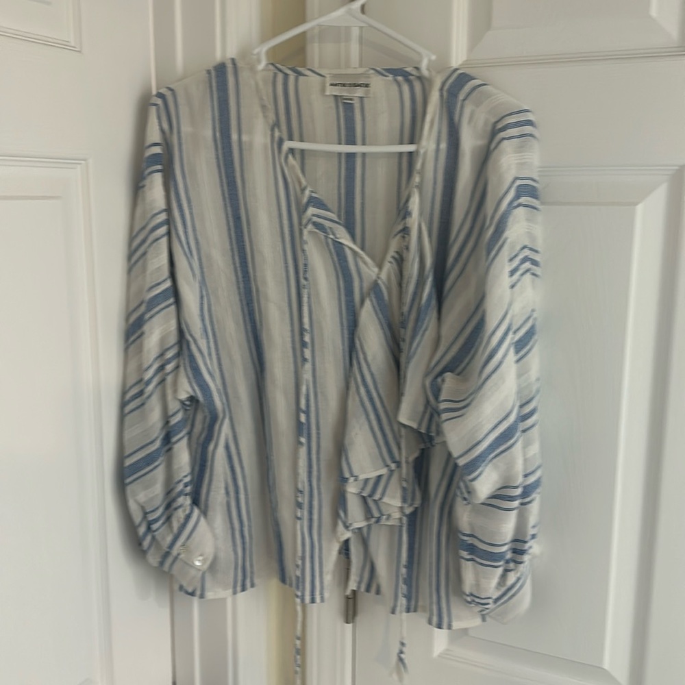 Antik Batik Serifos Ruffled Blue and White Stripe Blouse